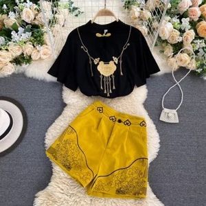 Gold Short with Matching Black Shirt